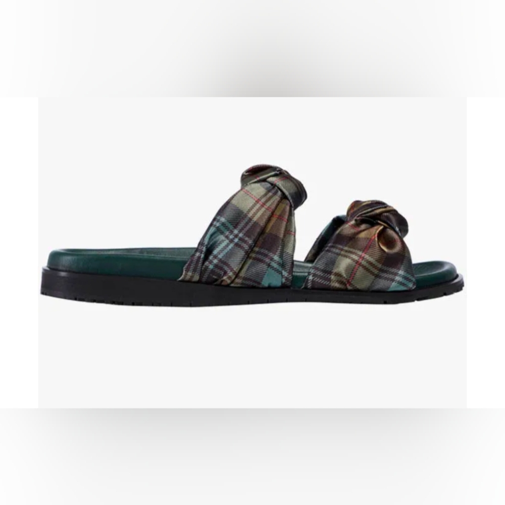 DEAR FRANCES Plaid Slides in Teal